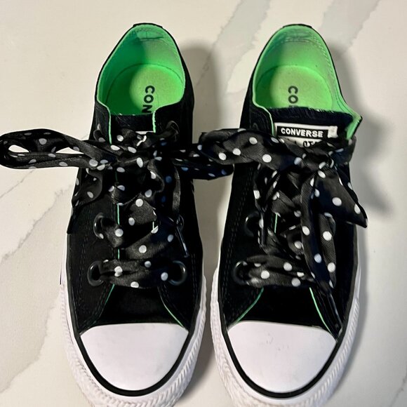 Converse Black with Polka Dot Laces All Star Sneakers – Size 9 - Picture 2 of 13
